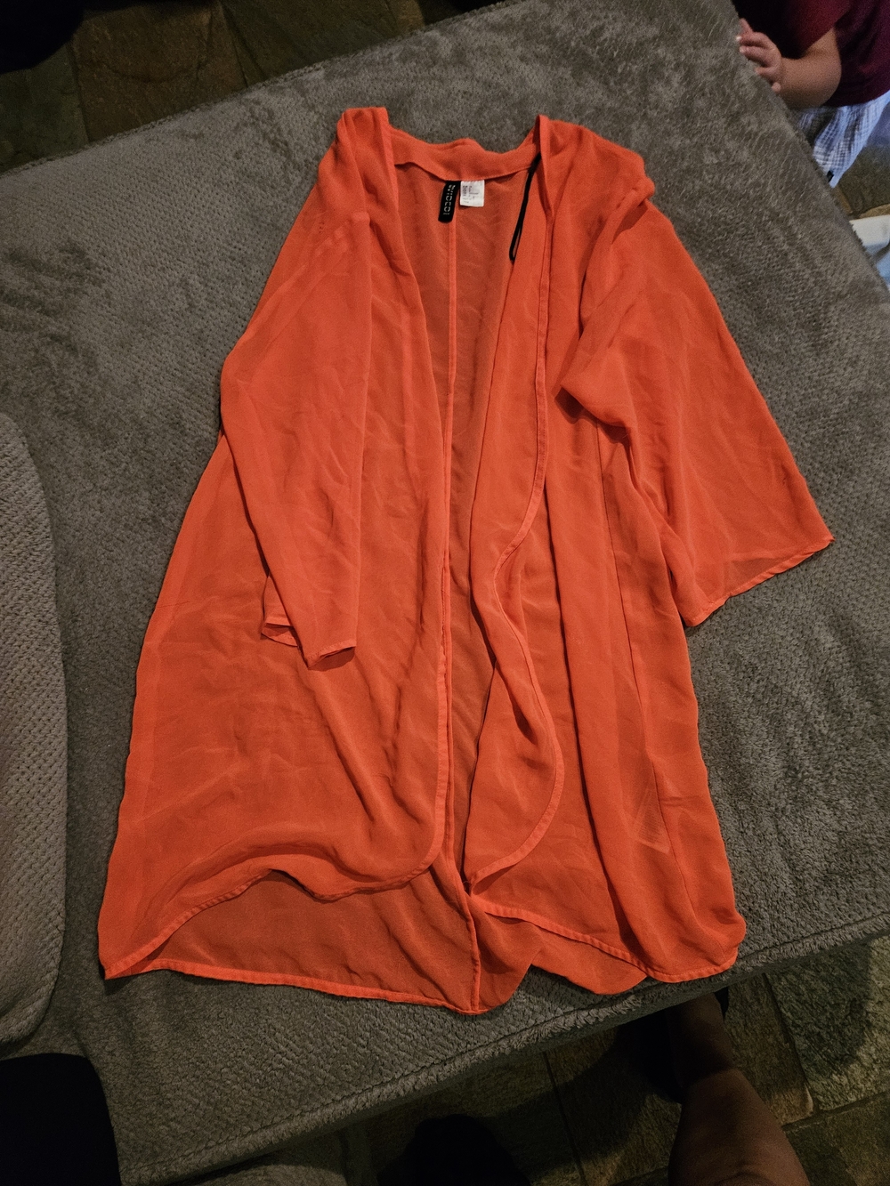H&M Orange Sheer Open-Front Duster Cardigan